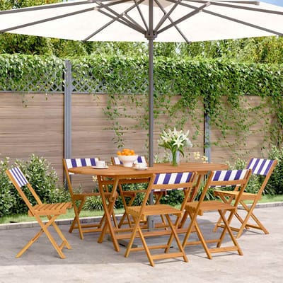 vidaXL - Klapstoelen, - 6 - stuks, - blauw-witte - stof - en - massief - hout.