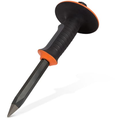 Puntbeitel – Voor Uithakken En Precisiewerk – Gehard Staal HRC 53–58 – Slagvaste Beitel Met Ergonomische Rubber Handgreep En Handbeschermer – Voor Werkplaats, Bouw En Industrie [10618]