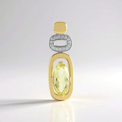 Cavill - Elegante Hanger - 18K Goud Verguld 925 Sterling Zilver - Ovale Limoenkwarts 2,115 ct - 15 Zirkonia 0,108 ct - Stijlvol Prong Zetting Sieraad