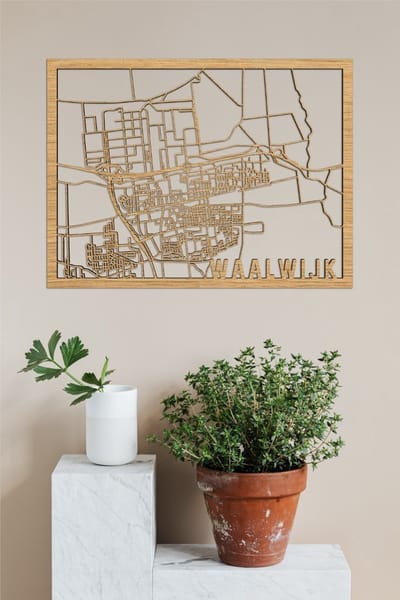 Houten Stadskaart Waalwijk Eikenhout 30x40cm Wanddecoratie Voor Aan De Muur City Shapes
