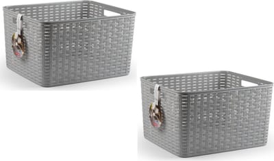 Plasticforte Opbergmand - 6x - Kastmand - rotan kunststof - zilver - 28 Liter - 34 x 40 x 23 cm