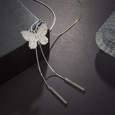 Levendige Kristallen Vlinder Lange Ketting Voor Vrouwen Nieuwe Mode Sieraden gray
