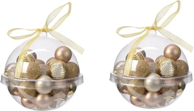 60x stuks kleine kunststof kerstballen bruin/goud/champagne 3 cm - glans/mat/glitter - Kerstboomversiering
