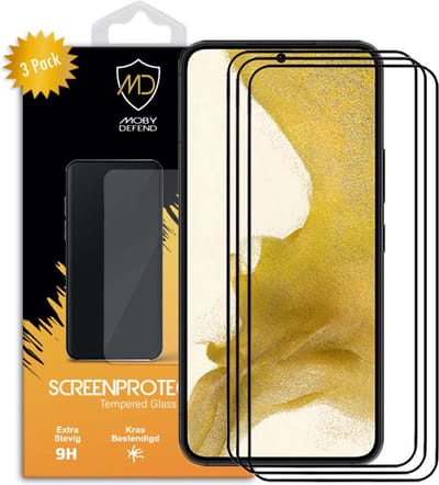 3-Pack MobyDefend Screenprotectors - Geschikt voor Samsung Galaxy S22 - Screensavers Met Zwarte Randen - Gehard Glas