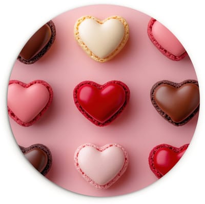 WallCircle® Wandcirkel 120x120 cm - Muurcirkel Macarons - Hartjes - Kleurrijk - Roze - Muurdecoratie woonkamer - Wanddecoratie slaapkamer - Kamer decoratie accessoires - Ronde schilderijen XXL