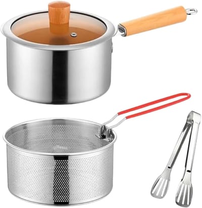 Friteuse Pan - Koekenpan met mand - Thuis Frituren - Geïntegreerd Oliefilter - 18 cm diameter - Zilverkleurig