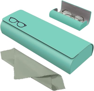 Glasses Case Hard Case, Premium PU Leather Glasses Case Light Green Eyeglasses Case Women and Men Comes with a - ShopVlot