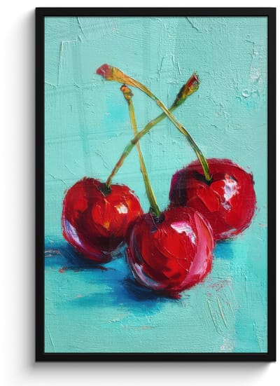 Poster in lijst - Fotolijst 60x90 cm - Posters - Kersen - Rood - Drie - Geverfd - Posterlijst zwart - Decoratie - Wanddecoratie woonkamer - Muurdecoratie slaapkamer