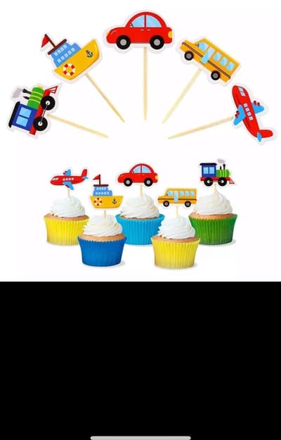 Akyol - Prikkers | Voertuigen | Trein | Vliegtuig | 10 stuks | Boot | Cake | Prikker | Verjaardag | taart prikker -auto prikker -cupcake prikker jongencupcake prikkers auto -prikkers vliegtuig -cocktail prikkers auto- verjaardag cupcake prikkers