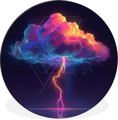WallCircle - Wandcirkel - Muurcirkel - Donderwolk - Bliksemschicht - Licht - Blauw - Aluminium - Dibond - 30x30 cm - Binnen en Buiten