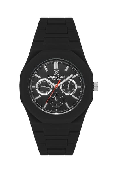 Daniel Klein DK.1.13559-1 - Horloge - Analoog - Mannen - Heren - Plastic band - Kunststof - Achthoek - Datumaanduiding - Tweede Tijdzone - 12/24 - Streepjes - Zwart - Zilverkleurig