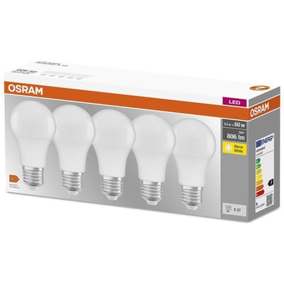 OSRAM LED lamp - Classic A 60 - E27 - mat - 8,5W - 806 lumen - warm wit - 5 stuks
