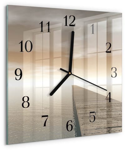 Tulup Wandklok - Pier Gekleurde Glazen Klok - 30x30 cm - Bruin Glazen Klok Met Print - Zwarte Handen - Vierkante Wandklok - Wandklok Glas Met Motief - Decoratieve Glazen Klok