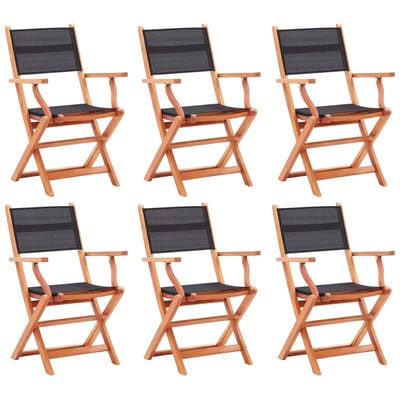 vidaXL - Klapstoelen - 6 - stuks - Zwart - Massief - Eucalyptus - Hout - & - Textiel