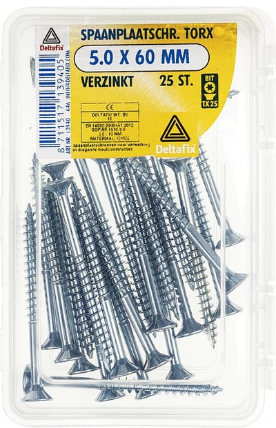 Deltafix spaanplaatschroef platkop / torx / met nibs / type 17 snijpunt verzinkt 5.0 x 60 mm 25 st.