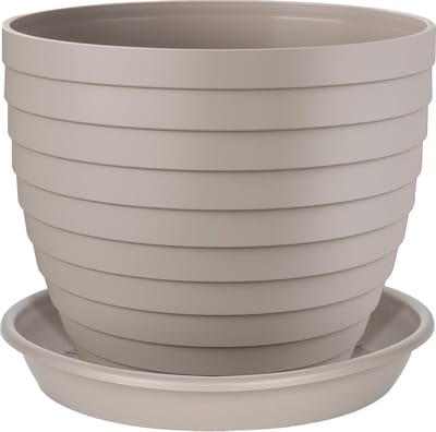 Juypal Plantenpot/bloempot Florenzia met onderschaal - D13 x H15 cm - taupe - kunststof