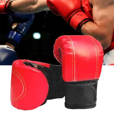 1 Paar Bokshandschoenen Volwassenen Dames Mannen Boks Sanda Handschoenen Unisex Bokstraining Oefening Lederen Handschoenen Sport Bescherming Wanten - Rood