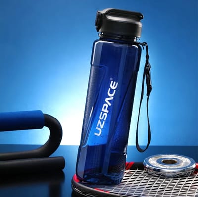UZSPACE Waterfles - Drinkfles met Rietje 1000 ml – BPA-Vrije Tritan Waterfles – 100% Lekvrij – Herbruikbare Sportfles met 1-Klik Deksel – Voor School, Sport & Kantoor – Donkerblauw