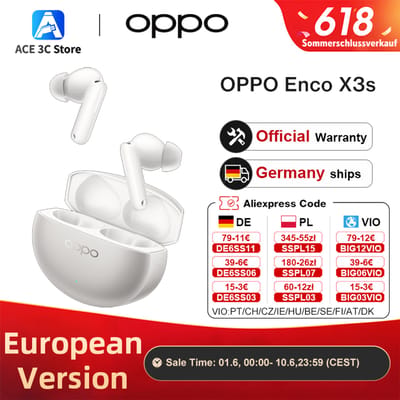 EU-versie OPPO Enco X3s Silver, draadloze oortelefoons met Dynaudio-geluid, 55 dB ANC, dubbele dynamische drivers, batterijduur van 45 uur