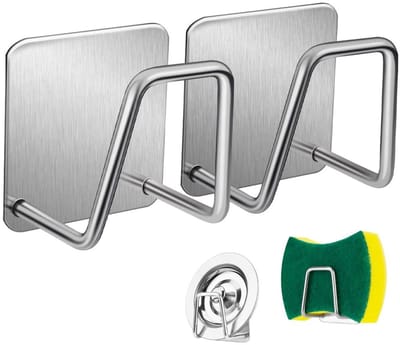 carmdering - Sponshouder - Gootsteen Organizer - Keukenrek - Sterke Zelfklevende Montage - Roestvrij & Waterdicht - SUS304 RVS - Compact Ontwerp - Bespaart Ruimte - 2 Stuks