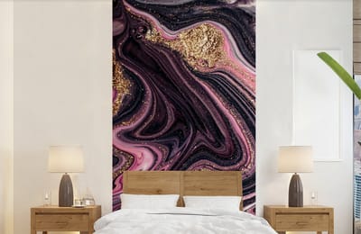 Behang - Fotobehang Marmerlook - Roze - Paars - Goud - Luxe - Marmer - Breedte 120 cm x hoogte 240 cm