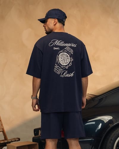 Baron Filou T-shirt SS26 Oversized Backprint No Rush Navy Blue