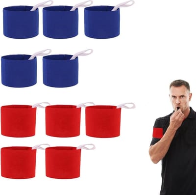 Dailygoods - 10 stuks verstelbare maandverbanden (rood en blauw), kapitein-sportarmband met klittenband en 6 patches, ademende teamband, voor voetbal, rugby, basketbal, tennis, herbruikbaar