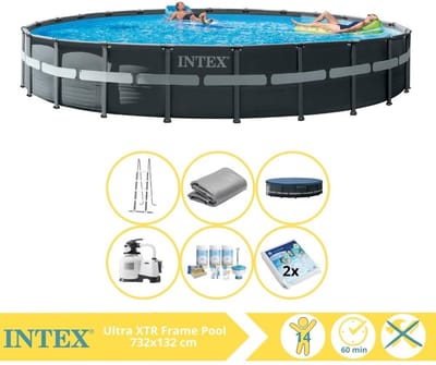 Intex Ultra XTR Frame Zwembad - Opzetzwembad - 732x132 cm - Inclusief Onderhoudspakket en Glasparels