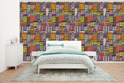 Behang - Fotobehang Huis - Regenboog - Patroon - Breedte 500 cm x hoogte 280 cm