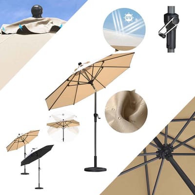 PURPLE LEAF ronde parasol – Parasol voor het balkon of terras met centrale stok – In hoogte verstelbaar – Beige – UV50+