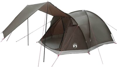 vidaXL - Huisje - Tent - met - dak - Bruin - grijs - 4-persoons - Polyester - en - Staal