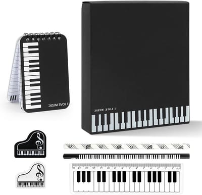 Muziekstationery Cadeauset met Mini Notitieboek, Muziekpotloden, Piano Gum en Liniaal voor Kinderen en Studenten