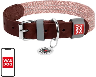 Waudog Decoratieve Halsband Voor Honden Gemaakt Van Echt Leder En Stof