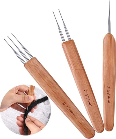 Set van 3 Dreadlock Haaknaalden van 0.75mm voor Dreadlocks Weven en Onderhoud, Inclusief 1, 2 en 3 Haakjes voor Dreadlock Benodigdheden