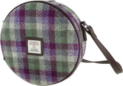 Schoudertas Bannock Paars met Groen Klein Geblokt - Rond - Ritssluiting - Harris Tweed - Glen Appin of Scotland