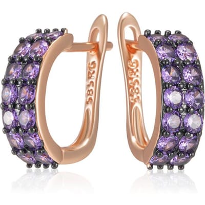 Boucles d'oreilles Anglaises Zircon Naturel Violet Brillant Pour Femmes Plaquage Or Rose et Or Noir Bijoux Vintage de Mariage beige