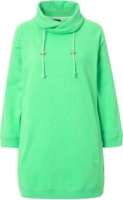 Ulla Popken - Dames - Sweatjurk opstaande kraag lange mouw zakken - Mintgroen - Maat 46+