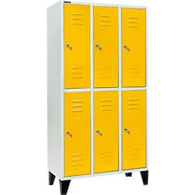 Schäfer Shop Select Kledinglocker, met 3 x 2 compartimenten, 300 mm, met poten, cilinderslot, Deur koolzaadgeel