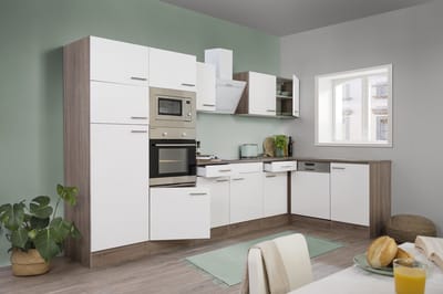 Hoekkeuken 340  cm - complete keuken met apparatuur Oliver  - Donker eiken/Wit   - keramische kookplaat - vaatwasser - afzuigkap - oven - magnetron  - spoelbak