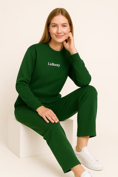 La Booty- Katoenen Lounge Set Dames- Duurzaam Comfy Fit- Yoga- Donkergroen- Handmade in België- maat M