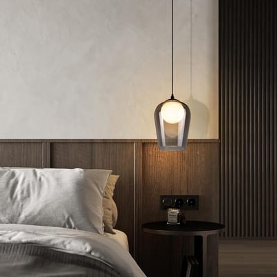 Glitzerlife - Hanglampen - Hoogte verstelbaar - Vervangbare lichtbron - Glas - Ø9cm - Rookgrijs