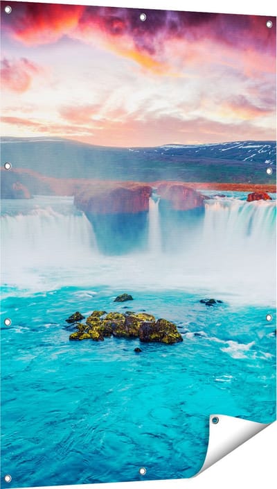 Gards Tuinposter Watervallen op het Blauwe Water in IJsland - 80x120 cm - Tuindoek - Tuindecoratie - Wanddecoratie buiten - Tuinschilderij