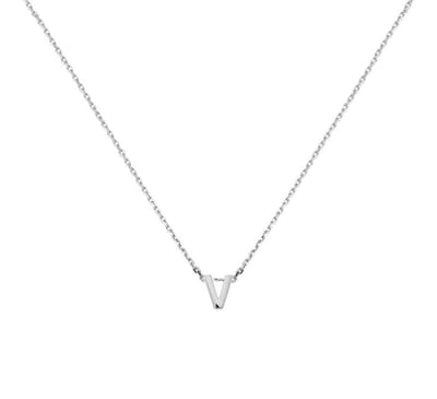 YO&NO - Ketting -  Zilver - Anker -  Letter V -  1,1 mm -  41 + 4 cm - Sieraden vrouw - Gerhodineerd - Zilver 925
