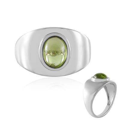 Cavill - 925 Sterling Zilver Ring - 1,406 ct Arizona Peridoot Ovaal Cabochon - Zilver Geplateerd - Comfortabele Brede Band - Maat 17-19