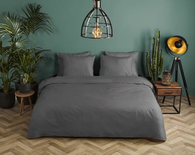 HIP dekbedovertrek effen kleur - 2 persoons 200x200/220 cm - Antraciet - 100% Katoen satijn