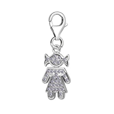 Quiges – 925 - Zilver – Charm - Bedel - Hanger - Vrouw Meisje Symbool - met – sterling - zilver - karabijnslot - geschikt - voor - Bedelarmband HC361