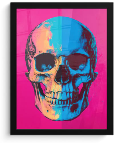 Poster in lijst - Fotolijst 30x40 cm - Posters - Neon - Blauw - Pop-art - Schedel - Posterlijst zwart - Decoratie - Wanddecoratie woonkamer - Muurdecoratie slaapkamer