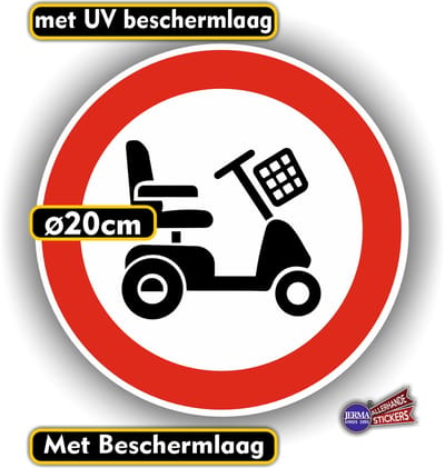 Jerma - Scootmobiel - Verboden toegang - Sticker - Ø 20 cm - Weerbestendig - Zelfklevend - Vinyl