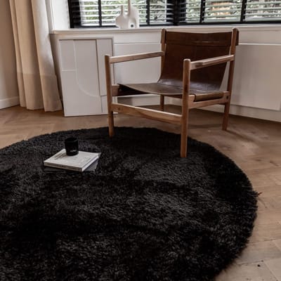Rond Hoogpolig vloerkleed Fender Antraciet/zwart - Rond 200 Ø - (L)
