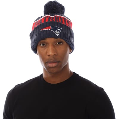 New Era Unisex-muts voor volwassenen van de New England Patriots met pompon (Blauw)